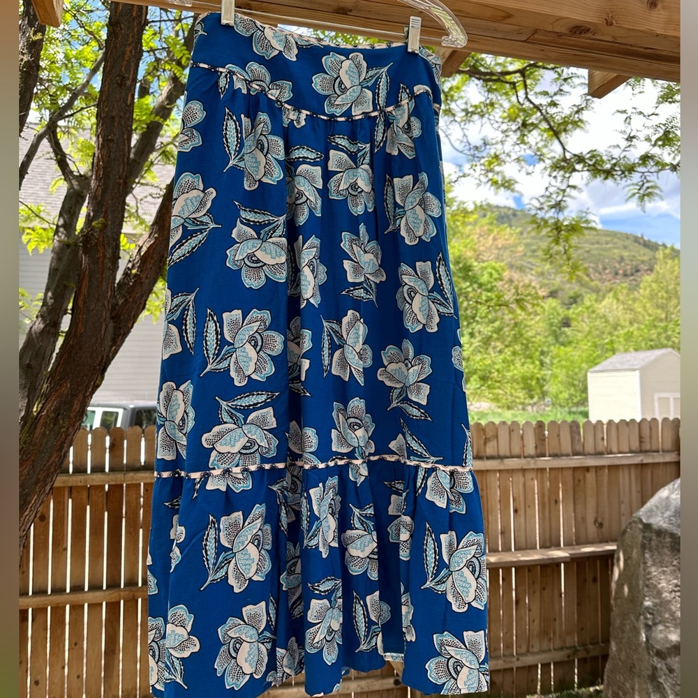 Anthropologie Maeve Alyssa MIDI Blue Floral Skirt 8 - Picture 5 of 16